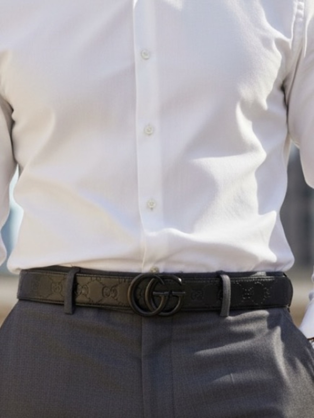 Gucci Signature matte all black new Interlocking G buckle Leather Belt size 110